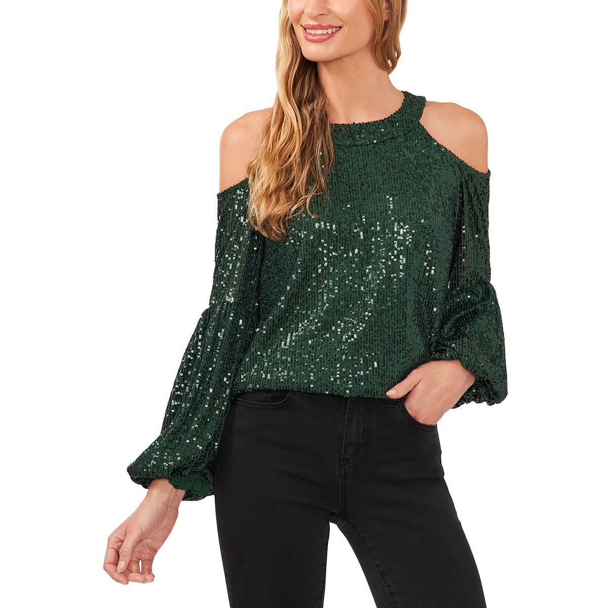 Pailletten mit Schulterausschnitten Bluse