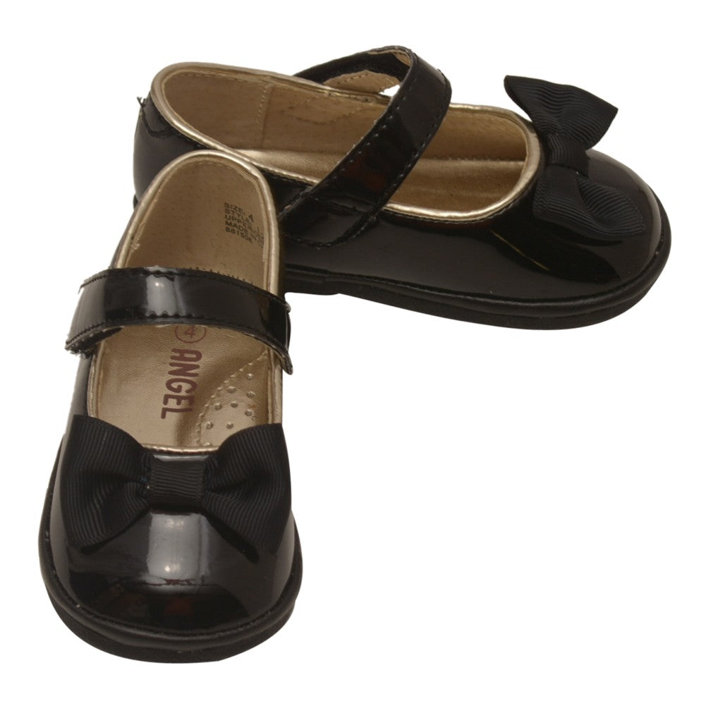 Kleine Mädchen Schwarz Patent Grosgrain Bow Mary Jane Schuhe 5-7 Kleinkind