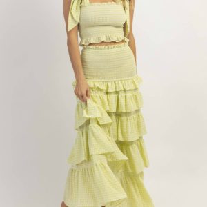 Charm Smocked Maxi Rock Set in Limette