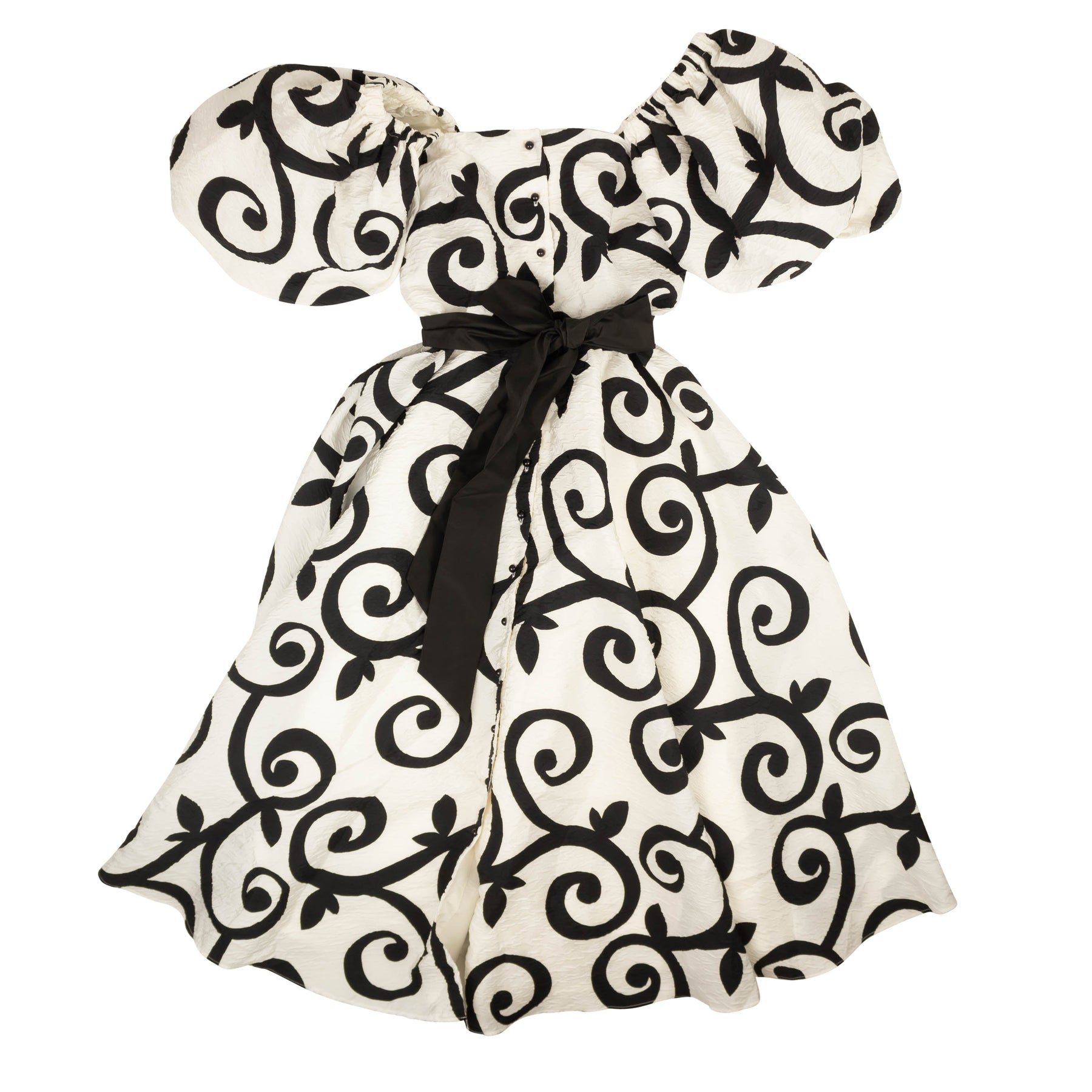Rodarte Cloque Swirl Kleid – Schwarz/Weiß