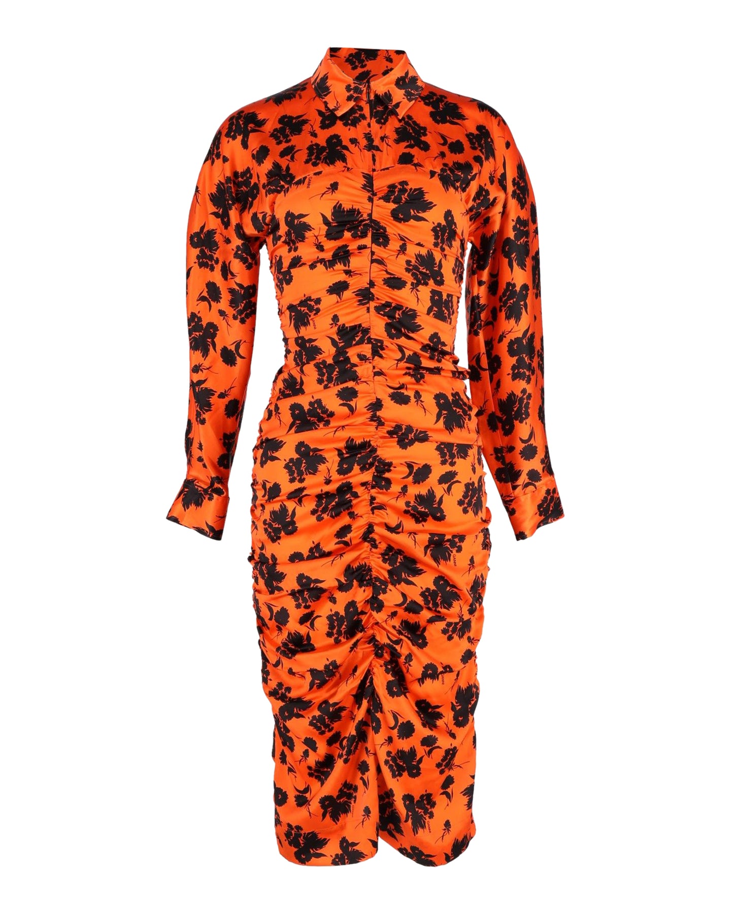 Langärmeliges Kleid mit Blumenmuster in Orange
