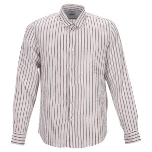 Brunello Cucinelli Leisure Fit gestreiftes Hemd aus weißem Leinen 7748677697596