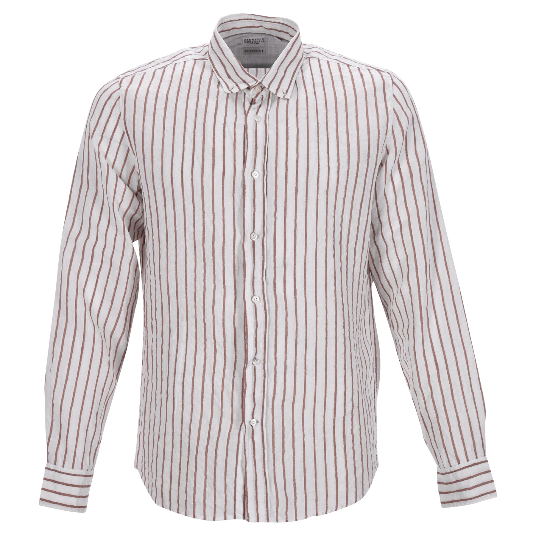 Brunello Cucinelli Freizeit Fit gestreiftes Hemd aus weißem Leinen