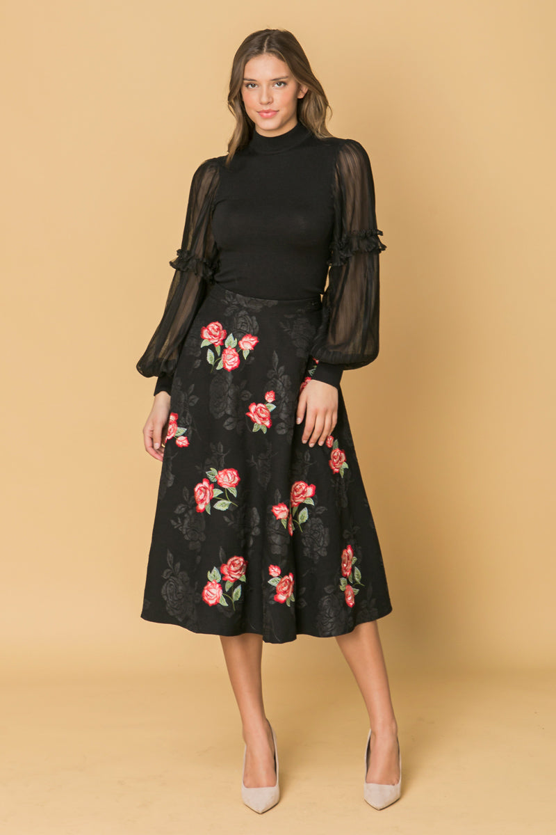 ROSE EMBROIDERY MIDI Rock