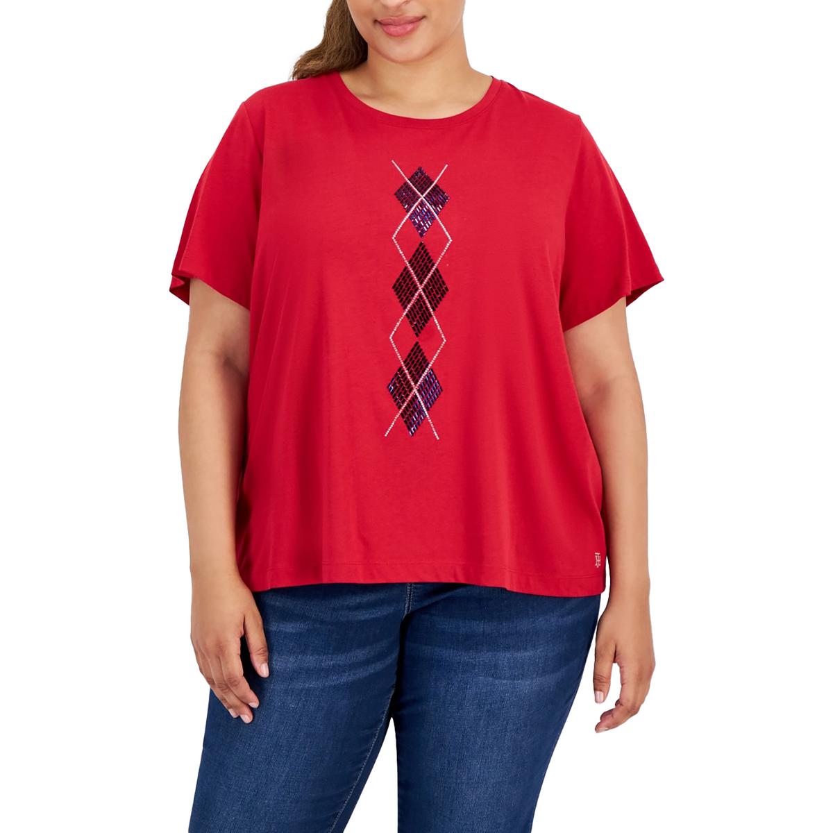 Plus Verzierte Baumwolle Stretch Graphic T-Shirt