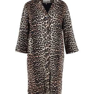 Ganni Leopard Print Fell in Tiermuster Wolle