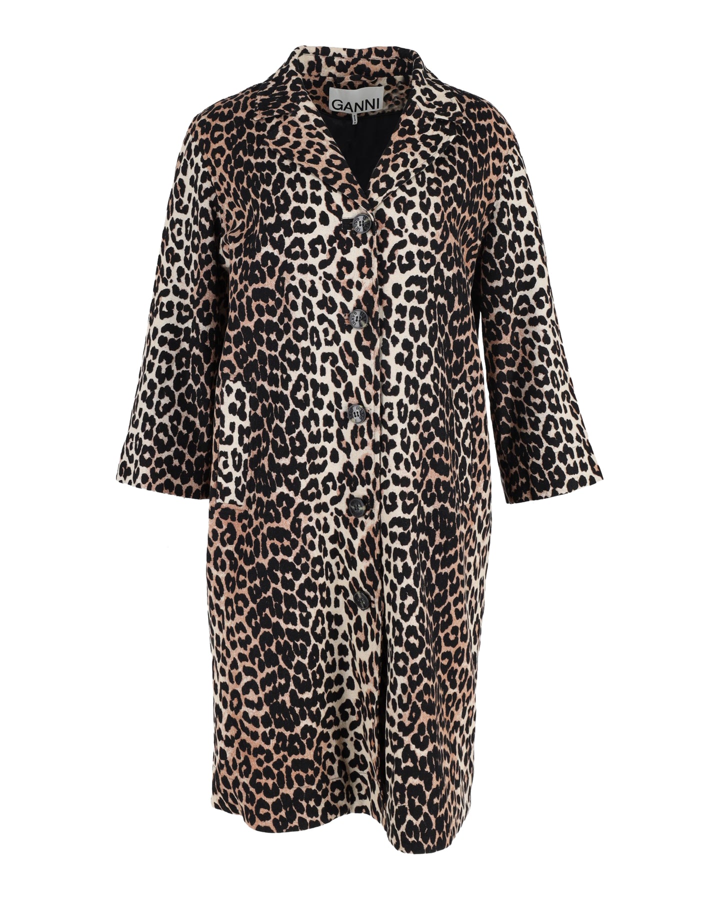 Ganni Leopardenmuster Mantel aus Tiermuster Wolle