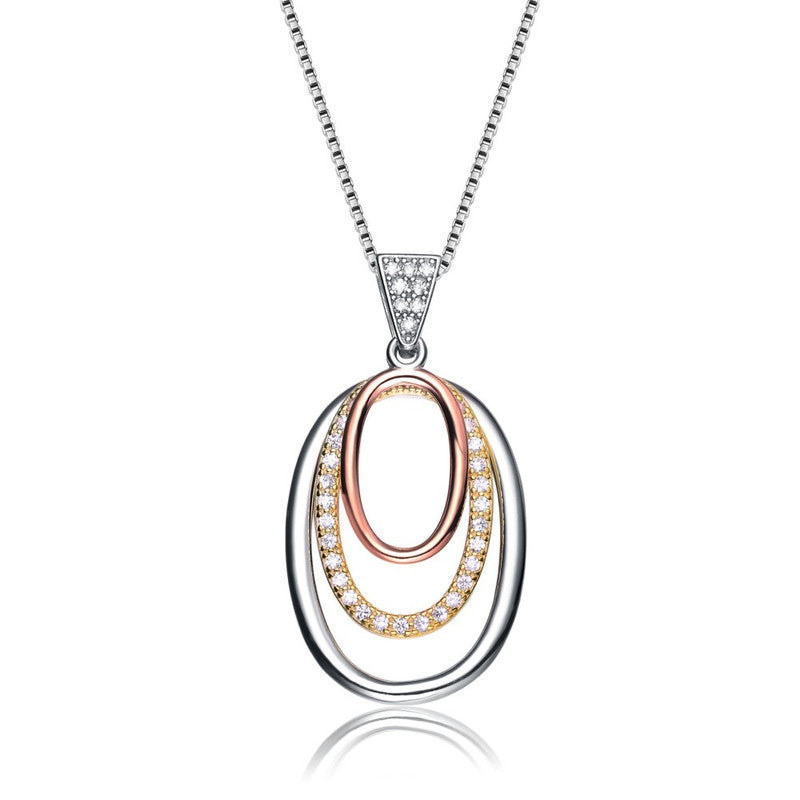 Sterling Silber Weißgold und 18 Karat Roségold Overlay Anhänger Halskette