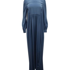 Co Langarm-Maxi-Kleid in blauem Triacetat