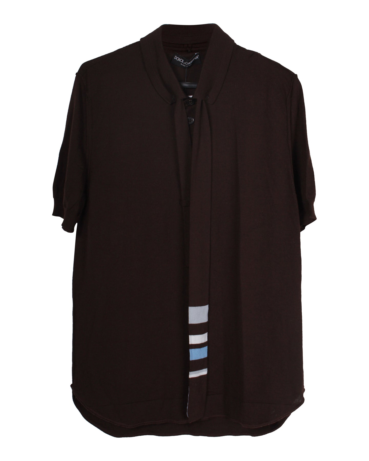 Dolce & Gabbana Poloshirt mit Krawattendetail aus brauner Schurwolle