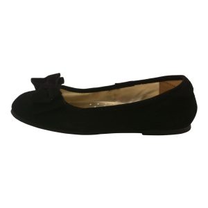 Mädchen schwarz Veloursleder Samt Schleifendetail applique Wohnungen 7 Kleinkind-13 Kinder