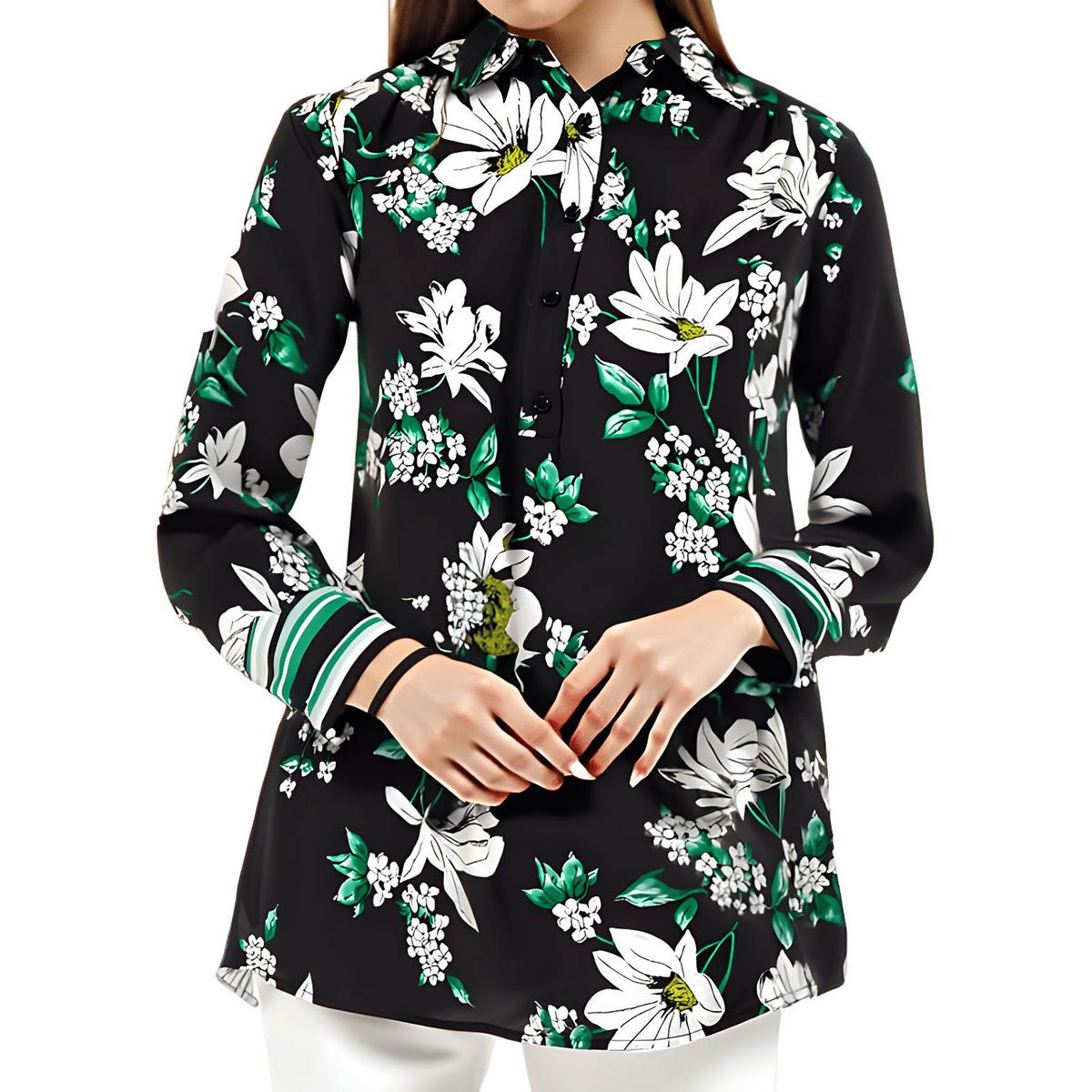 Petites bedrucktes Chiffon-T-Shirt mit Knöpfen