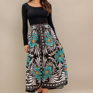 SUNBURST GARDEN schwarzes Midikleid