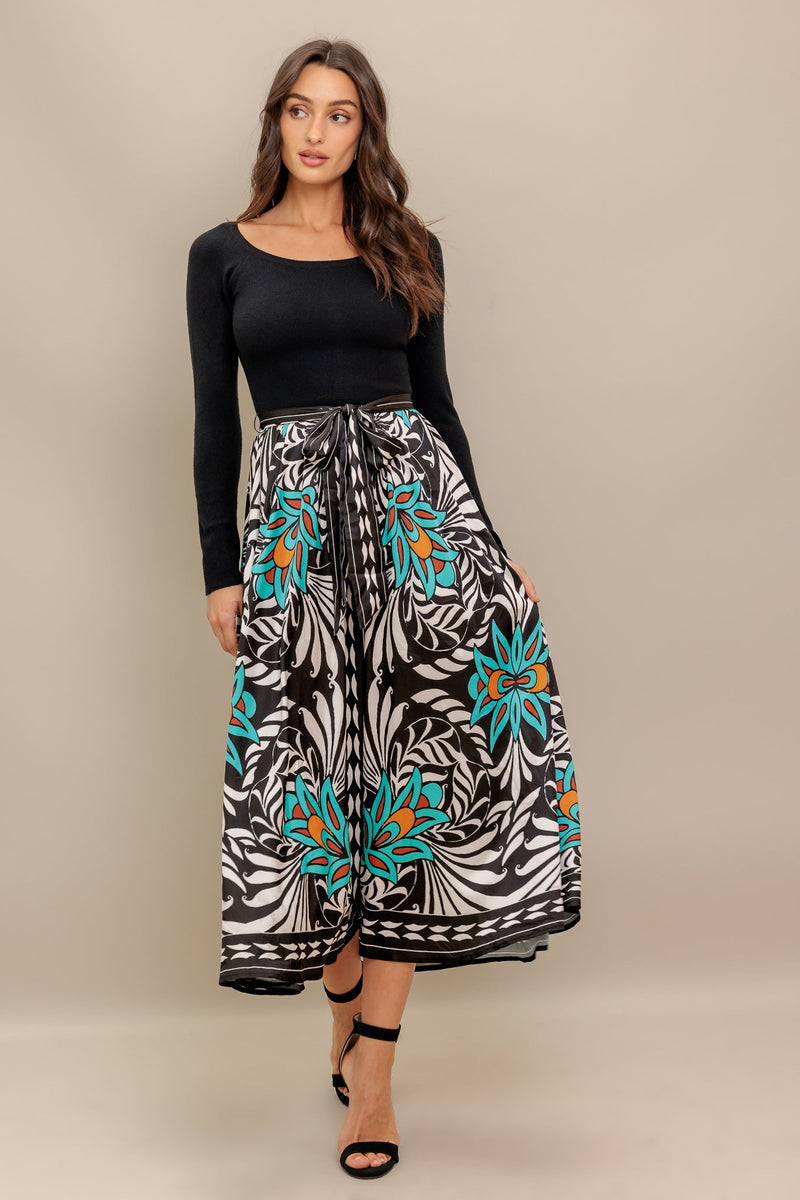 SUNBURST GARDEN Schwarz MIDI Kleid