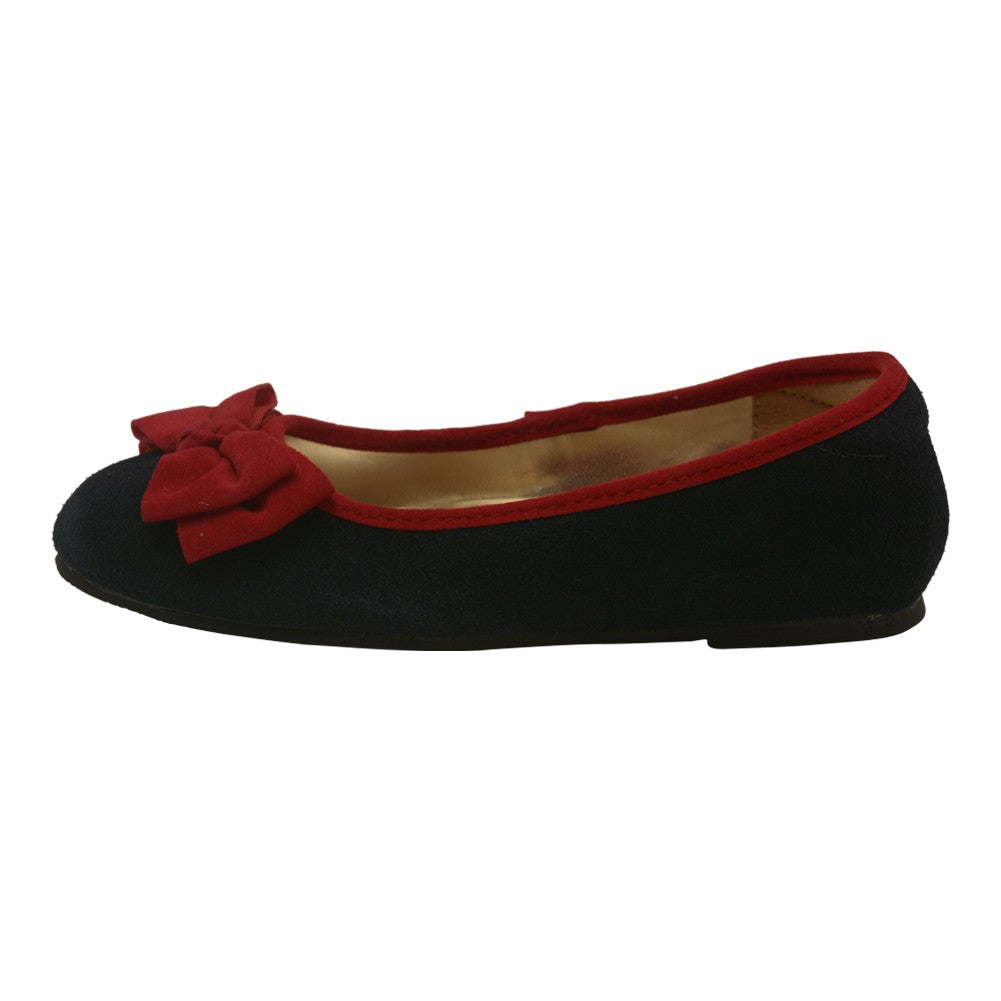 Mädchen Dunkelblau Wildleder Samt Bogen Applique Flats 11-4 Kleinkind