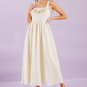 TOTAL CRUSH creme gewebt Midikleid