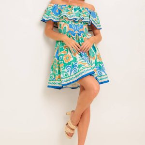COASTAL LOVE SAGE blau gewebtes Minikleid