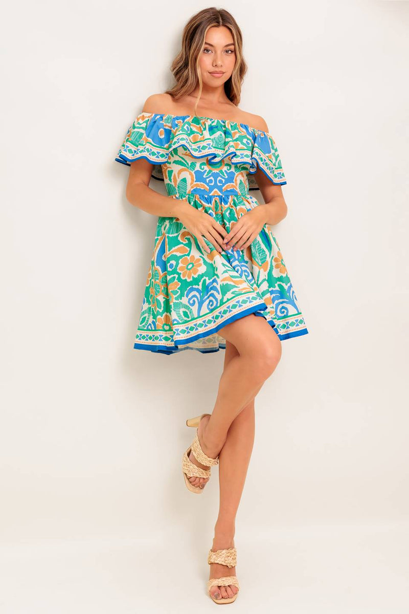 KÜSTLICHE LIEBE SAGE Blau gewebt MINI Kleid