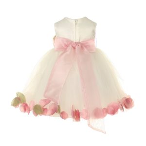 Baby Mädchen Elfenbein Dusty Rose Blütenblatt verziert Satin Tüll Blumenmädchen Kleid 6-24M