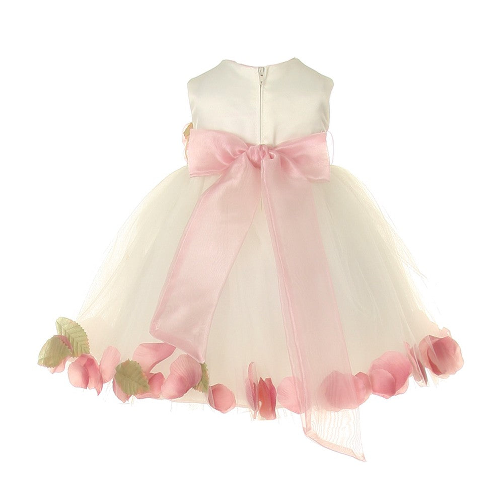 Baby Mädchen Elfenbein Dusty Rose Blütenblatt verziert Satin Tüll Blumenmädchen Kleid 6-24M