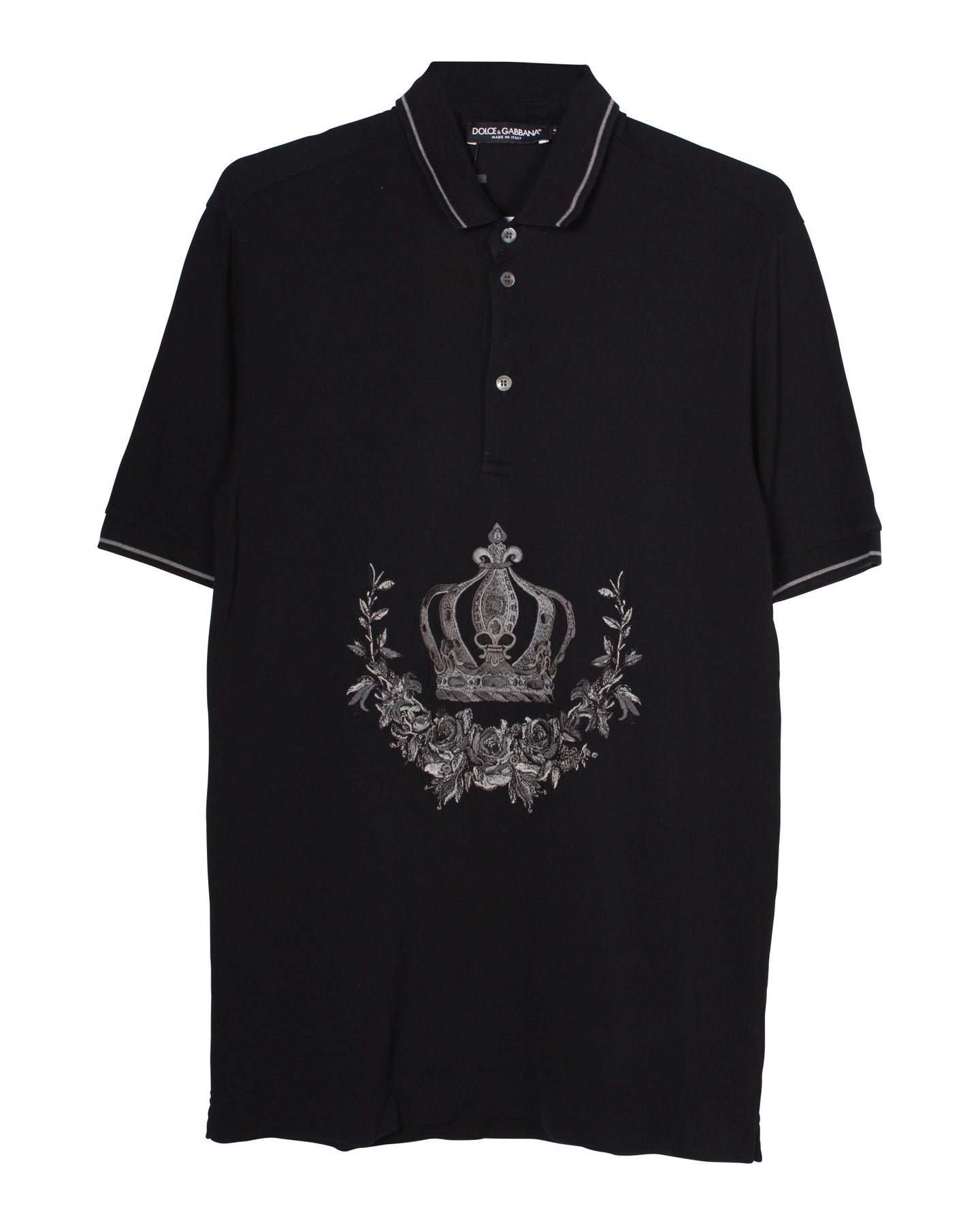 Dolce & Gabbana Pique gesticktes Crown Polo T-Shirt aus schwarzer Baumwolle