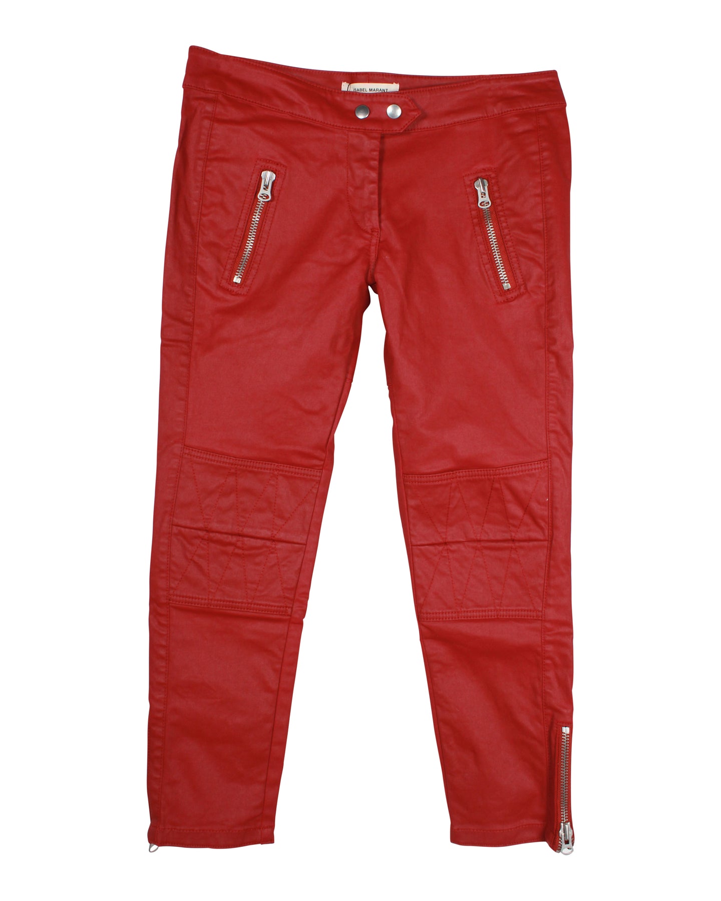 Isabel Marant H&M Waxed Biker Jeans aus roter Baumwolle