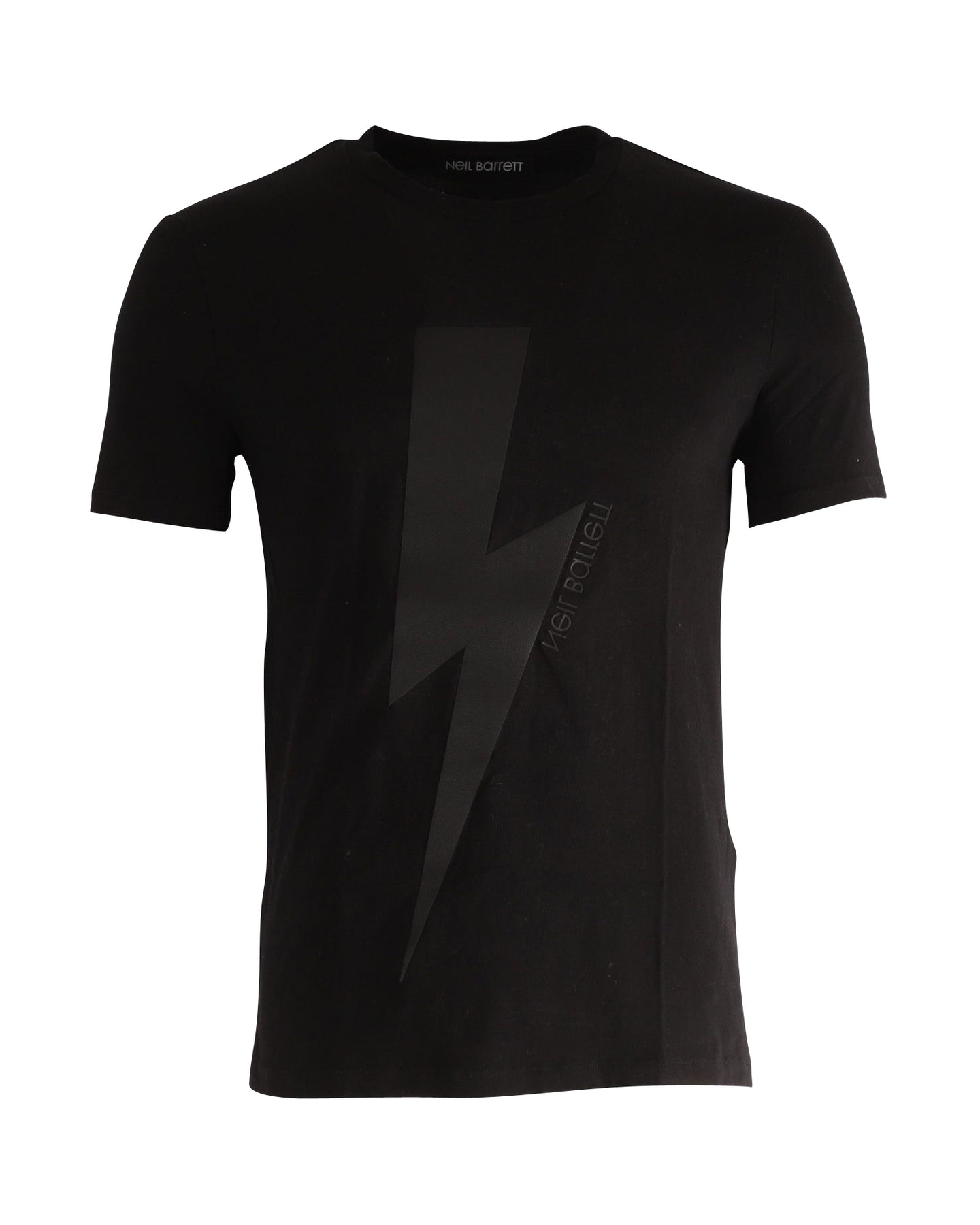Neil Barrett Thunderbolt Tonal Muster T-Shirt aus schwarzer Baumwolle
