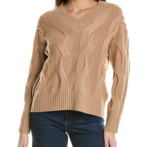 Hannah Rose Wide Cable V-Ausschnitt Wolle & Kaschmir-Pullover