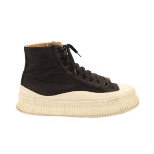 Jil Sander Vulcanized High-Top Sneakers in schwarzer Leinwand 7748657152060