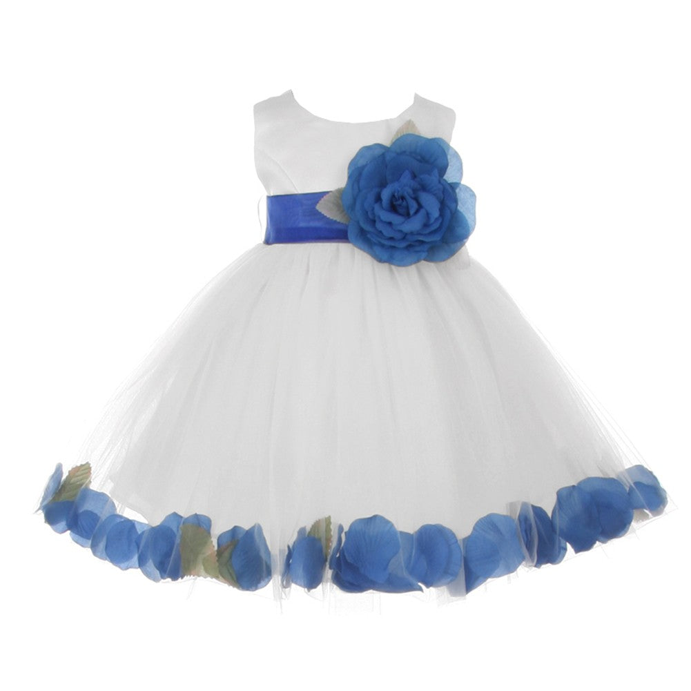 Baby Mädchen Elfenbein Royal Blau Blütenblatt verziert Satin Tüll Blumenmädchen Kleid 6-24M