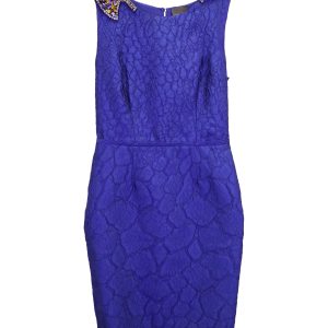 Fendi Embellished Collar Peplum Kleid aus blauem Polyester 7748680351804