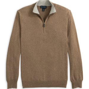 12GG Baumwolle/Kaschmir 1/4 Reißverschluss, Taupe