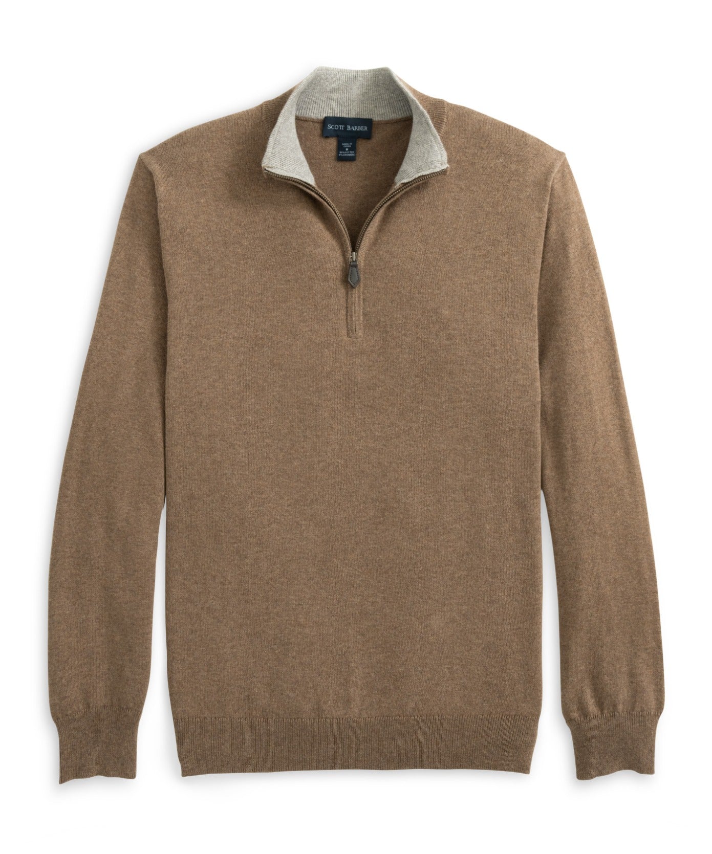 12GG Baumwolle/Kaschmir 1/4 Reißverschluss, Taupe