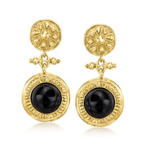 Ross-Simons Italienische Onyx Blumen Ohrringe in 18kt Gold über Sterling