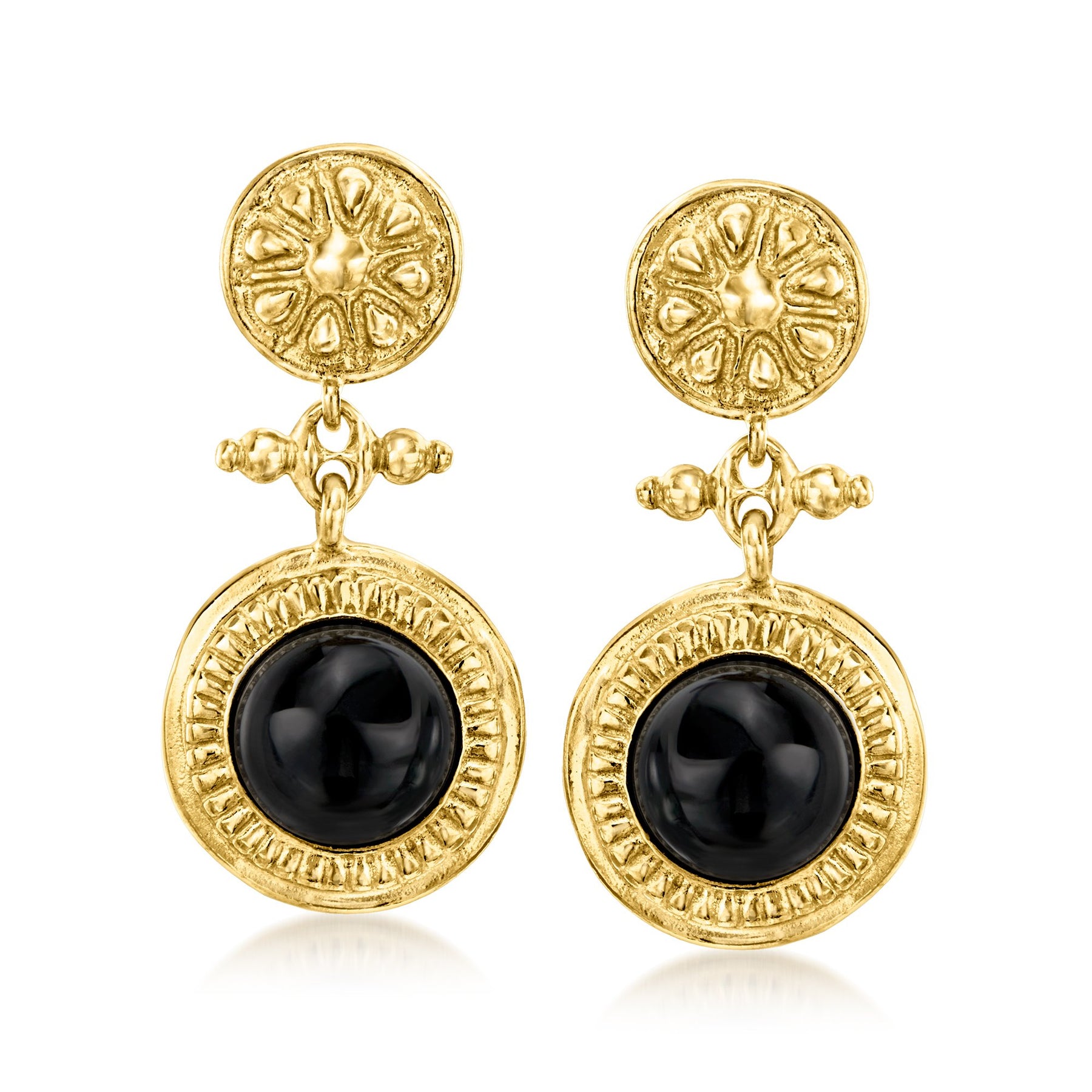 Ross-Simons Italienische Onyx Blumen Ohrringe in 18kt Gold über Sterling
