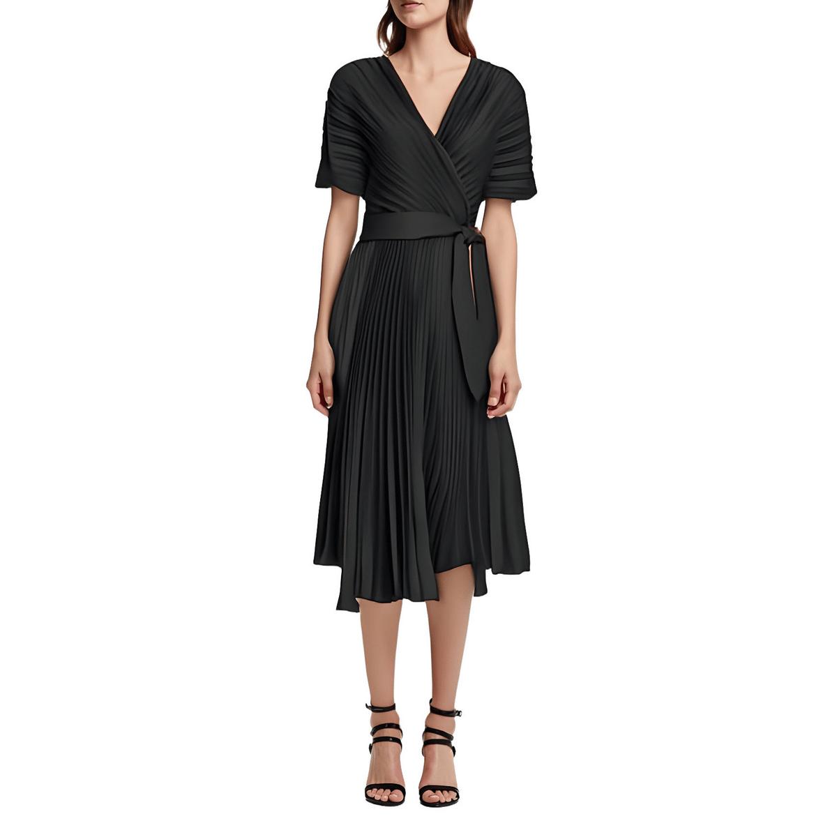 V-Ausschnitt Solid Midi Kleid