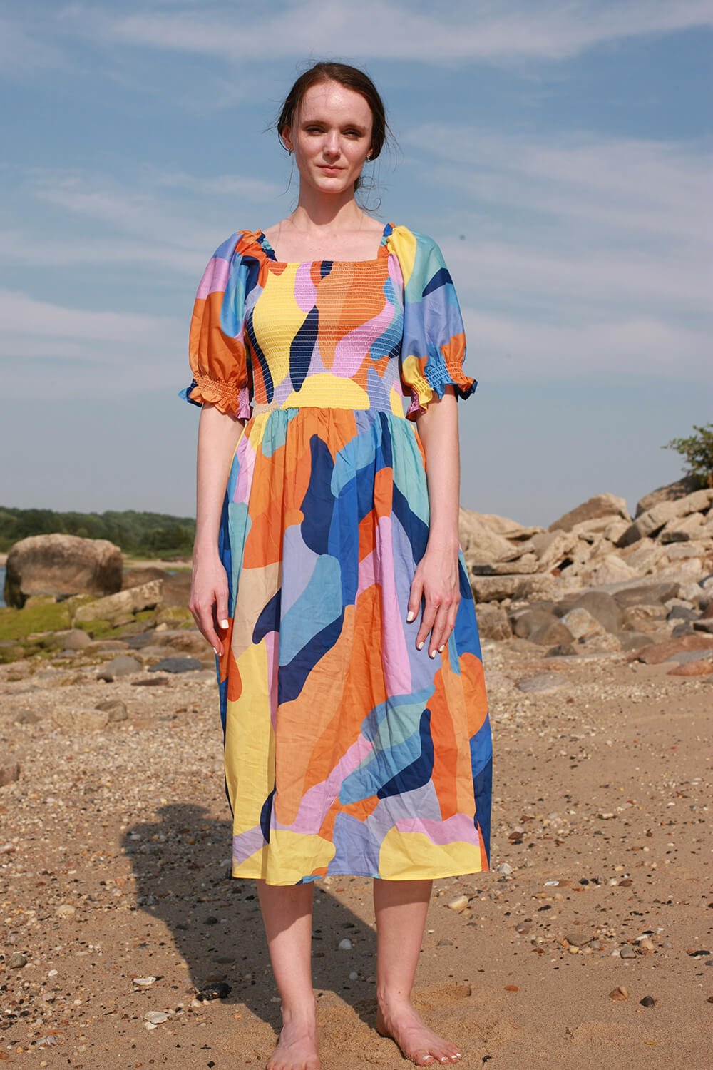 Tropische Liebe smocked Midi Kleid