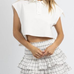 Logan Button Collared Tank in weiß