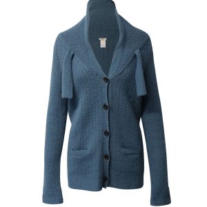 Chloe Deep Neck Strickjacke aus blauer Wolle