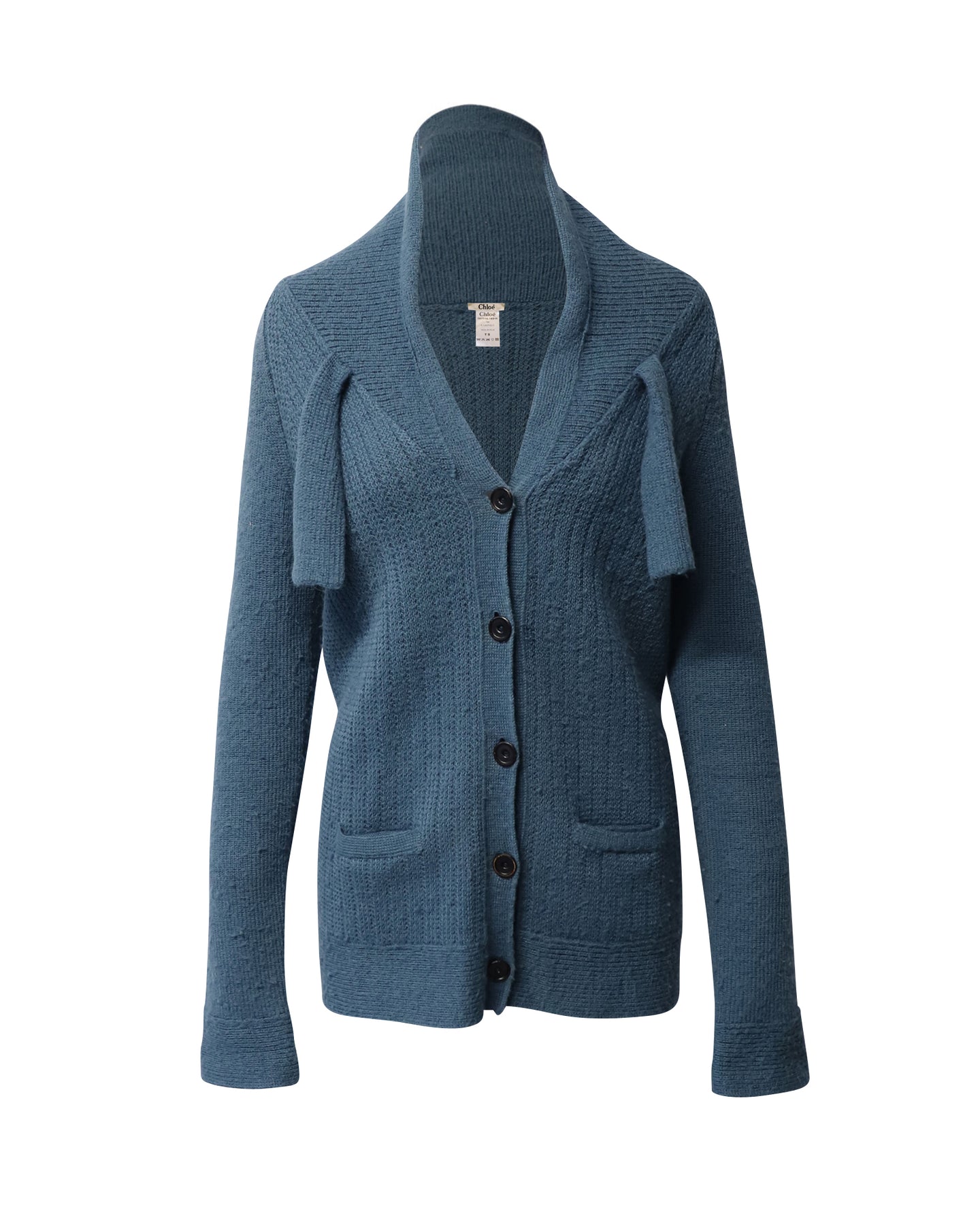 Chloe Strickjacke mit tiefem Halsausschnitt aus blauer Wolle