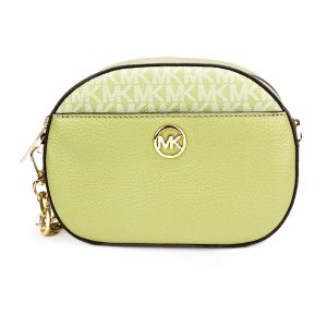 Michael Kors Jet Set Glam Sage Leder-Fronttasche, ovale Umhängetasche für Damen