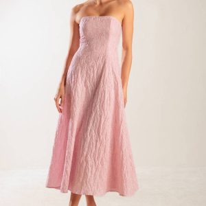 ROLL WITH IT rosa gewebt Midikleid