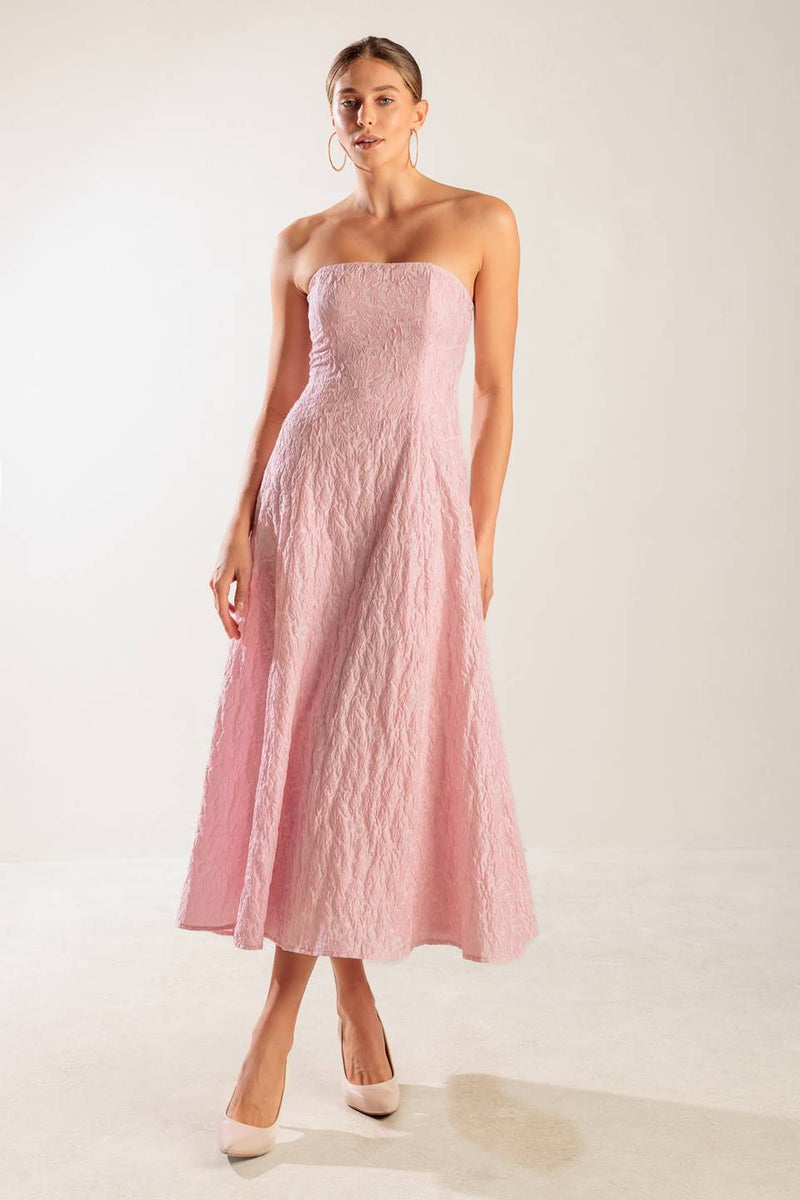 ROLL MIT ES Rosa gewebt MIDI Kleid