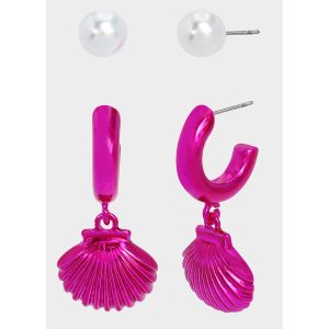 rosa Sommer Schale Ohrring Set fuchsia