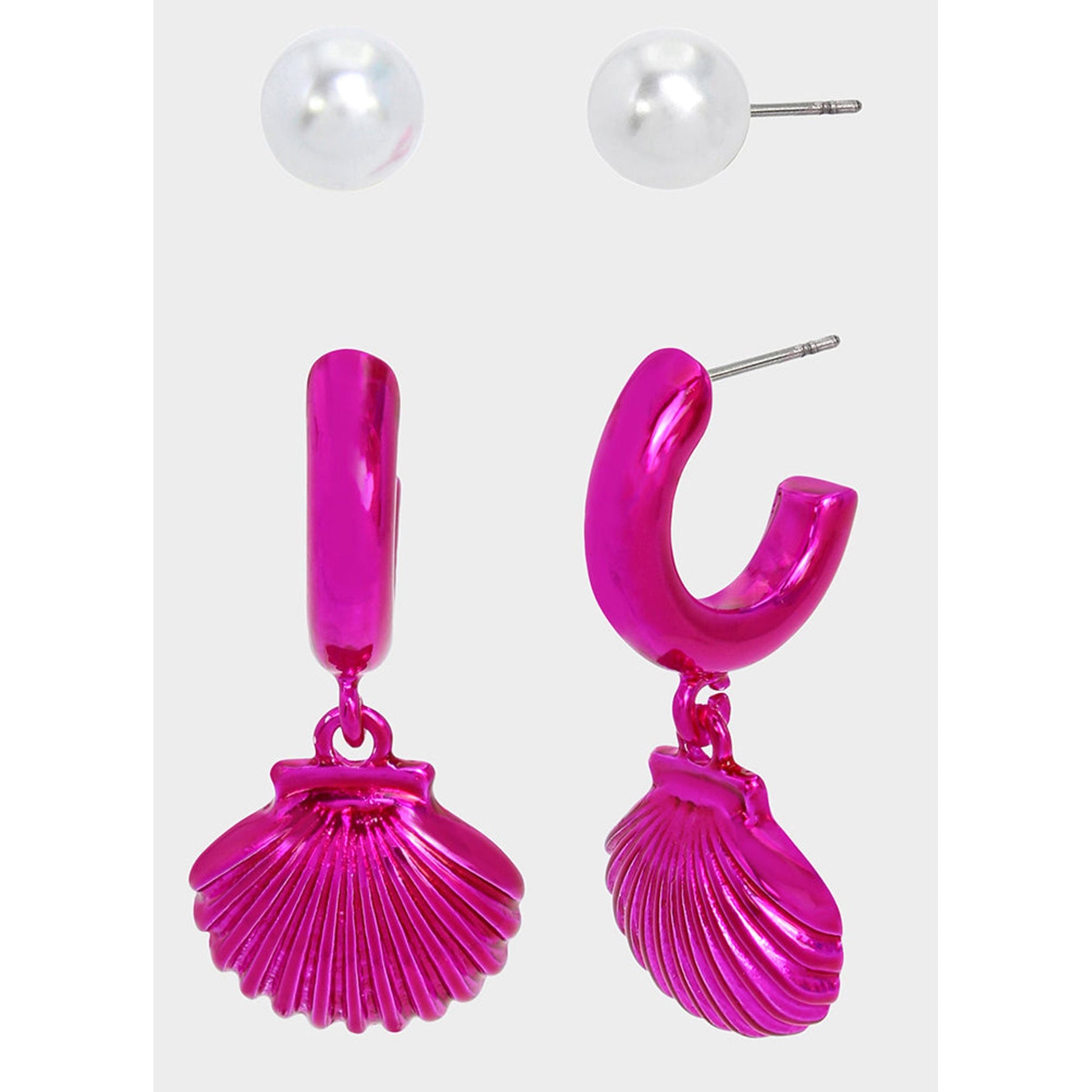 rosa Sommer Schale Ohrring Set fuchsia
