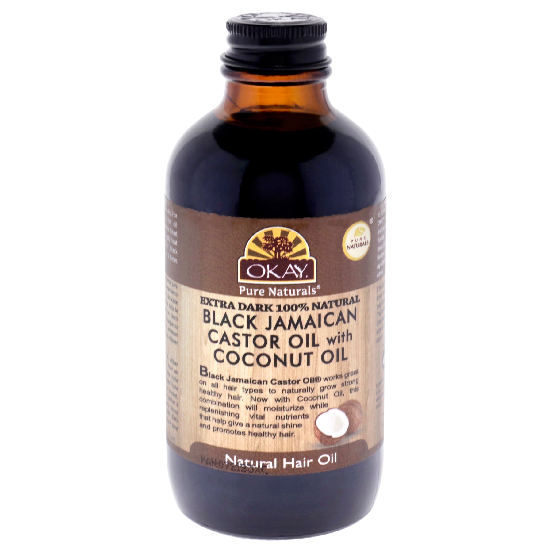 Extra Dunkelschwarzes jamaikanisches Rizinusöl – Kokosöl von Okay für Unisex – 4 oz Öl
