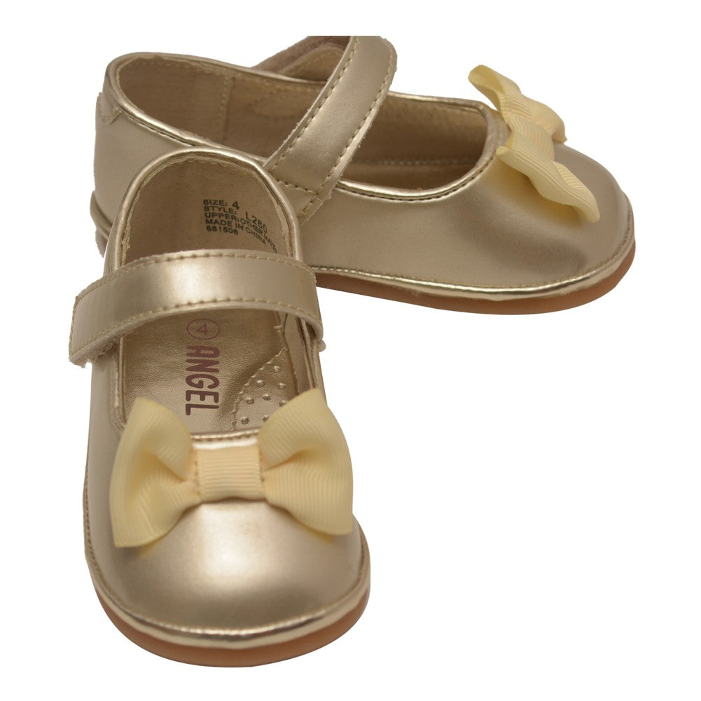 Baby Mädchen Gold Patent Grosgrain Bogen Mary Jane Freizeitschuhe 1-4 Baby