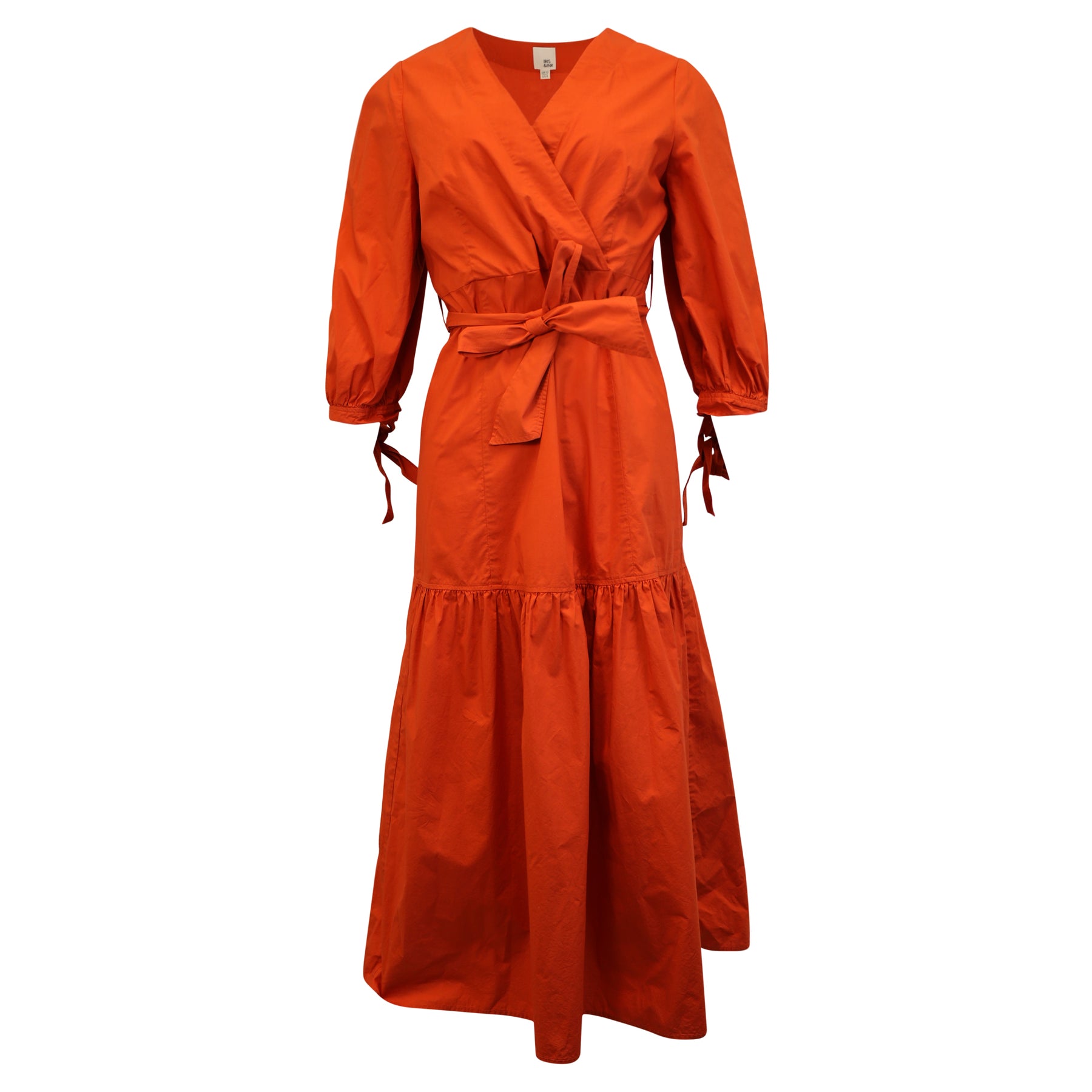 Iris & Ink Alexis Kleid mit Wrap-Effekt aus orangefarbener Baumwolle