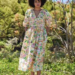 Wonderland Blumen Taft Midi Kleid
