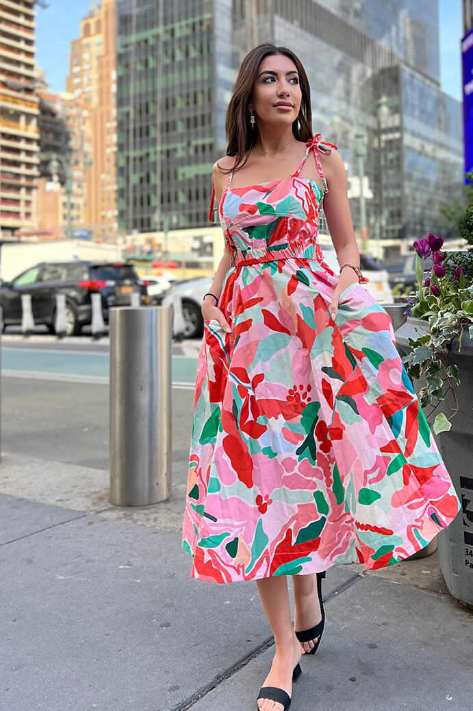 Grace Kleid aus ärmelloser Baumwolle mit Blumenmuster